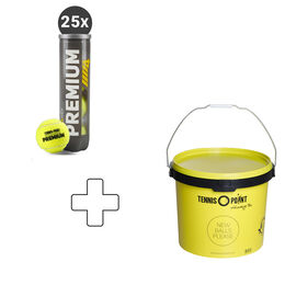 Tenisové Míče Tennis-Point 25x Premium Tennisball 4er plus Balleimer rund